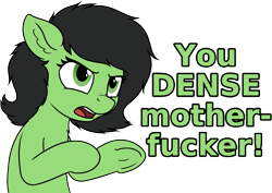 Size: 3097x2193 | Tagged: safe, artist:smoldix, oc, oc only, oc:anon filly, female, filly, meme, reaction image, simple background, solo, transparent background, vulgar, you dense motherfucker