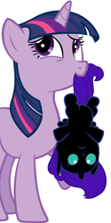 Size: 2500x5000 | Tagged: safe, artist:beavernator, twilight sparkle, oc, oc:nyx, alicorn, pony, alicorn oc, baby, baby pony, cute, female, filly, foal, mama twilight, mouth, nyxabetes, simple background, upside down, vector, white background