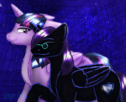 Size: 992x806 | Tagged: safe, artist:gingerlove46, twilight sparkle, twilight sparkle (alicorn), oc, oc:nyx, alicorn, pony, female, mare, mother and child, mother and daughter, parent and child