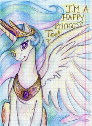 Size: 2031x2772 | Tagged: safe, artist:remains, princess celestia, alicorn, pony, cute, cutelestia, graph paper, happy, paper, solo, tongue out, traditional art