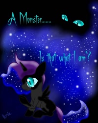 Size: 800x1000 | Tagged: safe, artist:derpsonhooves, oc, oc only, oc:nyx, fanfic:past sins, blank flank, nightmare forces, nightmare nyx, text, transformation