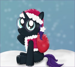 Size: 1024x917 | Tagged: artist needed, safe, oc, oc only, oc:nyx, alicorn, pony, alicorn oc, christmas, nyxmas, snow, snowfall, solo