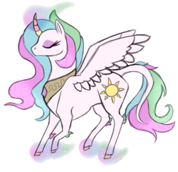 Size: 587x567 | Tagged: safe, artist:magicdawolfy, princess celestia, alicorn, pony, female, horn, mare, missing accessory, multicolored mane, multicolored tail, solo, white coat, white wings, wings