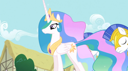 Size: 1054x592 | Tagged: safe, screencap, princess celestia, alicorn, pony, a bird in the hoof, female, horn, mare, solo