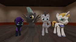 Size: 1024x576 | Tagged: safe, artist:fullmoonrose7, lucky clover, prince blueblood, thunderlane, oc, oc:nyx, alicorn, pony, 3d, alicorn oc, gmod