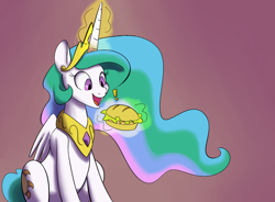 Size: 950x700 | Tagged: safe, artist:goat train, princess celestia, princess luna, alicorn, pony, eating, exclamation point, food, implied vore, magic, sandwich, solo