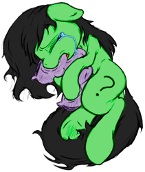 Size: 1710x2025 | Tagged: safe, artist:almar, color edit, edit, oc, oc only, oc:anon filly, colored, crying, female, filly, hug, on side, pillow, simple background, solo, transparent background