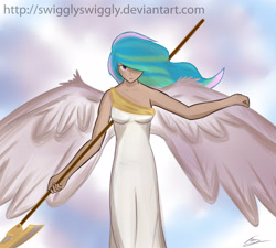 Size: 4921x4429 | Tagged: safe, artist:swigglyswiggly, princess celestia, human, absurd resolution, halberd, humanized, light skin, solo, winged humanization