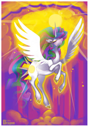 Size: 720x1020 | Tagged: safe, artist:aspendragon, princess celestia, alicorn, pony, eyes closed, magic, solo, sun