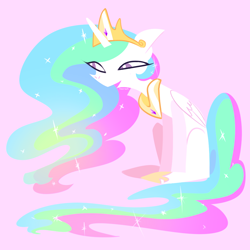 Size: 1000x1000 | Tagged: safe, artist:tearzah, princess celestia, alicorn, pony, crown, female, horn, mare, multicolored mane, multicolored tail, solo, white coat, white wings, wings