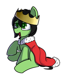 Size: 1430x1706 | Tagged: safe, artist:neuro, oc, oc only, oc:anon filly, earth pony, pony, cape, clothes, crown, female, filly, jewelry, open mouth, raised hoof, regalia, robe, simple background, sitting, smiling, solo, transparent background