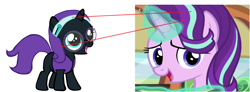 Size: 2180x804 | Tagged: safe, screencap, starlight glimmer, oc, oc:nyx, alicorn, pony, alicorn oc, comparison, ms paint, simple background, vector, white background