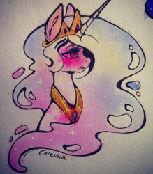 Size: 1280x1459 | Tagged: safe, artist:miikanism, princess celestia, alicorn, pony, portrait, solo, traditional art, watercolor painting