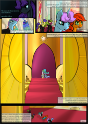 Size: 1087x1536 | Tagged: safe, artist:sevireth, princess celestia, oc, oc:nyx, alicorn, pony, comic:recollection, alicorn oc, canterlot, comic, guard, throne room, tyrant celestia