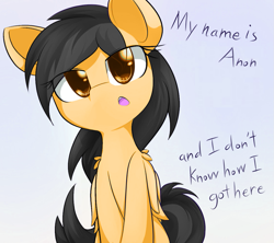 Size: 1125x1000 | Tagged: safe, artist:anonymous, artist:dshou, edit, oc, oc:anon filly, /mlpol/, cute, female, filly, food, looking up, open mouth, orange, sitting, talking, wings