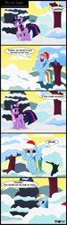 Size: 1272x4248 | Tagged: safe, artist:toxic-mario, derpibooru import, rainbow dash, twilight sparkle, unicorn twilight, pegasus, pony, unicorn, clothes, comic, duo, duo female, female, hat, mare, photoshop, santa hat, scarf, snow