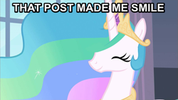 Size: 653x367 | Tagged: safe, princess celestia, alicorn, pony, ^^, eyes closed, happy, image macro, smilestia, smiling, solo