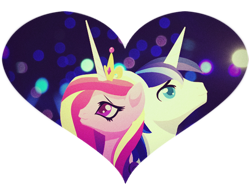 Size: 600x450 | Tagged: source needed, useless source url, safe, artist:rizcifra, princess cadance, shining armor, alicorn, pony, unicorn, bust, female, heart, male, mare, shiningcadance, shipping, stallion, straight