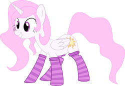 Size: 5000x3447 | Tagged: safe, artist:qcryzzy, princess celestia, alicorn, pony, absurd resolution, clothes, cute, filly, grin, pink-mane celestia, simple background, smiling, socks, solo, striped socks, transparent background