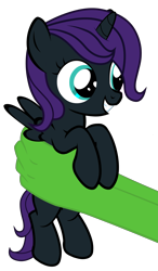 Size: 4617x7917 | Tagged: safe, artist:justisanimation, edit, oc, oc only, oc:anon, oc:nyx, alicorn, human, pony, /mlp/, absurd resolution, alicorn oc, cute, hand, holding a pony, justis holds a pony, recolor