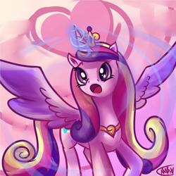 Size: 794x794 | Tagged: safe, artist:maraphy, artist:marraphy, princess cadance, alicorn, pony, female, heart, magic, mare, solo, spread wings, wings