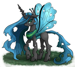 Size: 881x792 | Tagged: dead source, safe, artist:php13, princess celestia, changeling, changeling queen, askchrysalis, changelingified, princess chryslestia, simple background, solo, white background