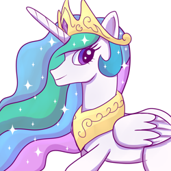 Size: 2000x2000 | Tagged: safe, artist:shivery-ao, princess celestia, alicorn, pony, crown, female, mare, solo, white coat, white wings, wings