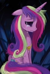 Size: 574x850 | Tagged: safe, artist:ende26, princess cadance, alicorn, pony, cave, crying, female, floppy ears, mare, messy mane, princess, princess sadance, sad, sitting, solo