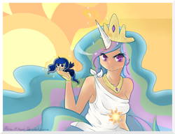 Size: 3995x3061 | Tagged: safe, artist:missrenakitsune, princess celestia, princess luna, human, doll, horned humanization, humanized, light skin, moon