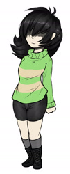 Size: 775x1920 | Tagged: safe, alternate version, artist:duop-qoub, oc, oc only, oc:anon filly, human, :, chara, female, filly, humanized, humanized oc, simple background, solo, undertale, white background
