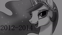 Size: 1920x1080 | Tagged: safe, princess celestia, alicorn, pony, bedroom eyes, drama, looking at you, monochrome, open mouth, princess molestia, smiling, solo