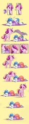 Size: 856x3546 | Tagged: safe, artist:ende26, princess cadance, shining armor, twilight sparkle, alicorn, pony, unicorn, ..., blanket, blushing, colored pupils, comic, cute, cutedance, ende will be the end of us, eye clipping through hair, female, heart, hnnng, kissing, magic, male, pictogram, question mark, shining adorable, shiningcadance, shipping, sleeping, slice of life, speech bubble, straight, sweet dreams fuel, teen princess cadance, twiabetes, younger, zzz