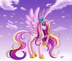 Size: 712x600 | Tagged: safe, artist:chargoz, princess cadance, alicorn, pony, female, mare, sky, solo