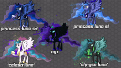 Size: 3714x2107 | Tagged: safe, artist:fundz64, nightmare moon, princess luna, oc, oc:nyx, alicorn, pony, fighting is magic style, recolor