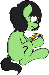 Size: 322x487 | Tagged: safe, artist:czaroslaw, oc, oc only, oc:anon filly, pony, female, filly, rubik's cube, simple background, solo, transparent background