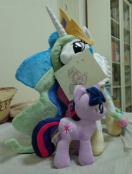 Size: 1200x1582 | Tagged: safe, artist:whitedove-creations, princess celestia, twilight sparkle, 4de, female, irl, lesbian, mouth hold, photo, plushie, shipping, toy, twilestia