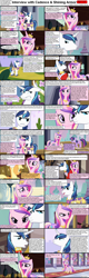 Size: 1282x4018 | Tagged: safe, applejack, princess cadance, shining armor, twilight sparkle, alicorn, earth pony, pony, unicorn, comic:celestia's servant interview, caption, comic, interview