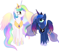 Size: 3508x3000 | Tagged: safe, artist:theshadowstone, princess celestia, princess luna, alicorn, pony, season 4, rainbow power, rainbow power-ified, simple background, transparent background, vector