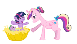 Size: 900x519 | Tagged: safe, artist:exit-next-to-chip, princess cadance, spike, twilight sparkle, alicorn, dragon, pony, baby, baby dragon, filly, foal, newborn