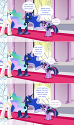 Size: 1280x2168 | Tagged: safe, artist:hakunohamikage, princess celestia, princess luna, twilight sparkle, twilight sparkle (alicorn), oc, oc:nyx, alicorn, pony, ask, ask-princesssparkle, ponies riding ponies, tumblr