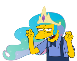 Size: 500x400 | Tagged: safe, artist:tenaflyviper, princess celestia, barely pony related, crossover, meme, moe syzlak, princess moelestia, princess molestia, pun, simple background, the simpsons, transparent background, visual pun