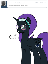 Size: 600x800 | Tagged: safe, artist:dekomaru, oc, oc only, oc:nyx, alicorn, pony, alternate hairstyle, ask, glasses, solo, tumblr, tumblr:ask twixie