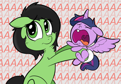 Size: 1280x897 | Tagged: safe, artist:lazynore, twilight sparkle, twilight sparkle (alicorn), oc, oc:anon filly, alicorn, pony, ail-icorn, spoiler:interseason shorts, aaaaaaaaaa, age regression, baby, baby pony, babylight sparkle, crying, diaper, female, filly