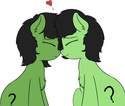 Size: 1272x1086 | Tagged: safe, artist:czaroslaw, oc, oc only, oc:anon filly, earth pony, pony, boop, chest fluff, cute, duality, ear fluff, eyes closed, female, filly, heart, noseboop, nuzzling, question mark, simple background, smiling, transparent background