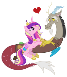 Size: 1538x1780 | Tagged: safe, artist:papercutpony, discord, princess cadance, alicorn, pony, crack shipping, discodance, female, heart, infidelity, love, male, princess cheatdance, shipping, simple background, straight, transparent background