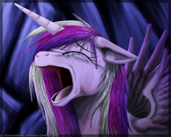 Size: 900x720 | Tagged: safe, artist:inuhoshi-to-darkpen, princess cadance, alicorn, pony, crying, despair, eyes closed, floppy ears, messy mane, open mouth, princess sadance, sad, solo, spread wings