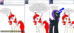 Size: 1808x800 | Tagged: safe, artist:dekomaru, oc, oc only, oc:astra, oc:nyx, alicorn, pony, ask, comb, female, magic, mare, tumblr, tumblr:ask twixie