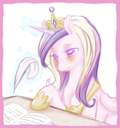 Size: 467x500 | Tagged: safe, artist:kaoriogata, princess cadance, alicorn, pony, crown, female, horn, mare, multicolored mane, solo