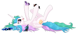Size: 3200x1440 | Tagged: safe, artist:ohemo, king sombra, nightmare moon, princess celestia, queen chrysalis, trixie, twilight sparkle, alicorn, changeling, changeling queen, pony, unicorn, curved horn, cute, cutelestia, doll, female, hoof hold, horn, legs in air, male, mare, messy mane, missing accessory, on back, open mouth, playing, playing with toys, pointy ponies, ponies playing with ponies, simple background, smiling, solo, stallion, toy, transparent background, underhoof
