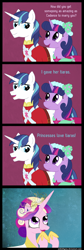 Size: 850x2525 | Tagged: safe, artist:widsithgrey, princess cadance, shining armor, twilight sparkle, alicorn, pony, unicorn, cadance loves tiaras, comic, tiara